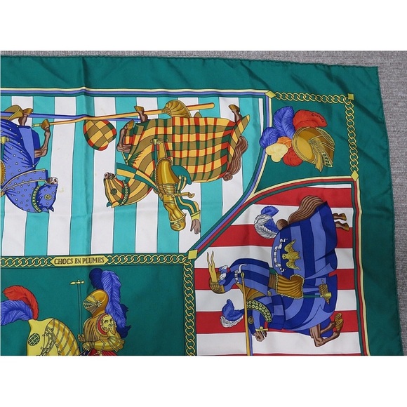 Hermes Teal and Red Equestrian Scarf - Picture 4 of 12